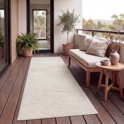 Paco Home Outdoor Teppich Wetterfest Balkon Wohnzimmer Skandinavisches Boho Einfarbig 80x250 cm, Creme 5