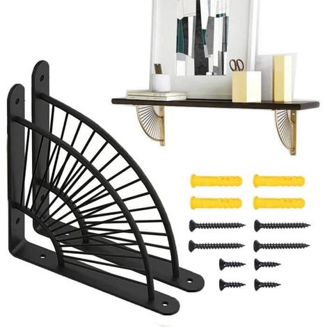 Support Équerre,2 Pcs Support étagère métal noir, Supports d'Angle (1/4)