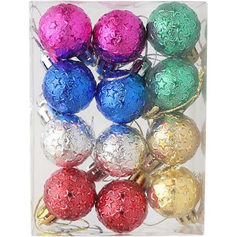 Lot de 12 boules de Noël décoratives, à suspendre au sapin, style classique, pour les fêtes de fin d'année (anniversaire de mariage, etc.).-Star (1/5)