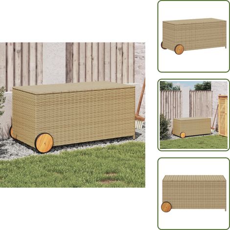 Oreillers extérieurs - vidaXL Boîte de rangement de jardin et roues mélange beige 190L rotin - Couverture extérieure