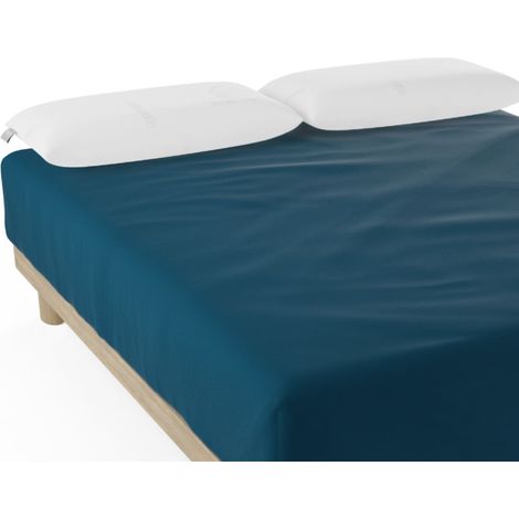 Nalui Sábana Bajera Azul 100% Algodón 180 Hilos (Camas max 28cm), Suave, Fresca, Transpirable, Lavable a 30ºC (1/5)