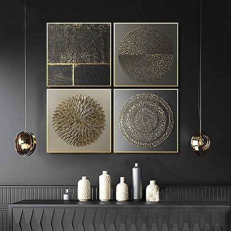 Wandbilder abstrakte Gold Leinwand 4 4PCS-50x50cm Abstraktes Gold 1 (1/5)