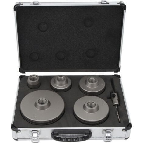 6 Pieces Concrete Hole Saw Bits Kit, 40-125mm Carbon Steel Hole Saw Kit with Storage Box for Cement Wall, Brick, Sand, Self-Leveling Stone (1/5)