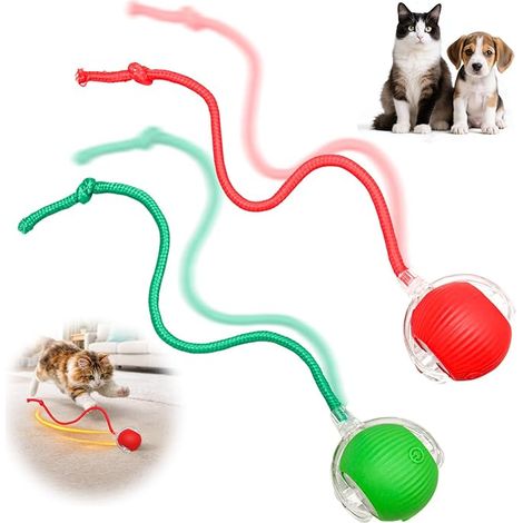 Jouet Balle Interactive Automatique pour Chat et Chien, Jouet Intelligent Roulant Rechargeable USB, Détection d’Obstacles, Jouet Actif pour Animaux d’Intérieur, Silicone Sûr et Durable (Vert et Rouge) (1/5)