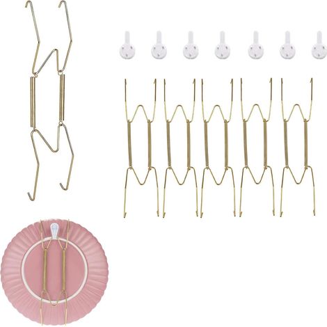 Ensemble de 6 crochets muraux pour assiettes, 25,4 cm - Supports d'affichage pour assiettes à ressorts, crochets pour suspension de fils, compatibles avec murs de 61 cm - 66 cm - Accessoires de