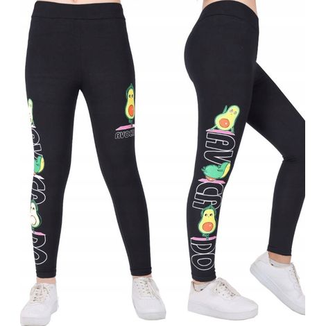Mädchen-Leggings, schwarz, mit Avocado 140 H005P