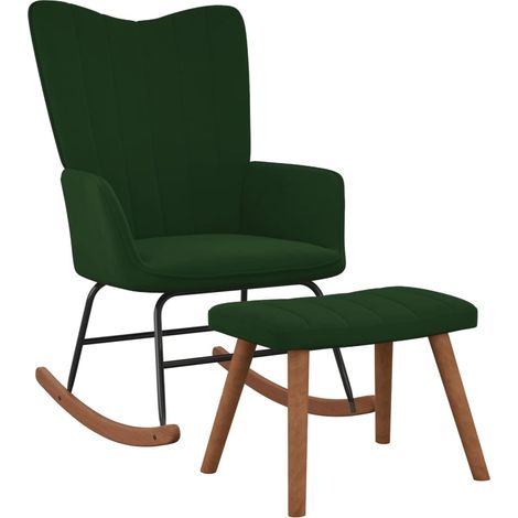 Chaise à bascule Fauteuil à bascule Fauteuil de Relaxation avec repose-pied Vert foncé Velours 22762 (1/5)