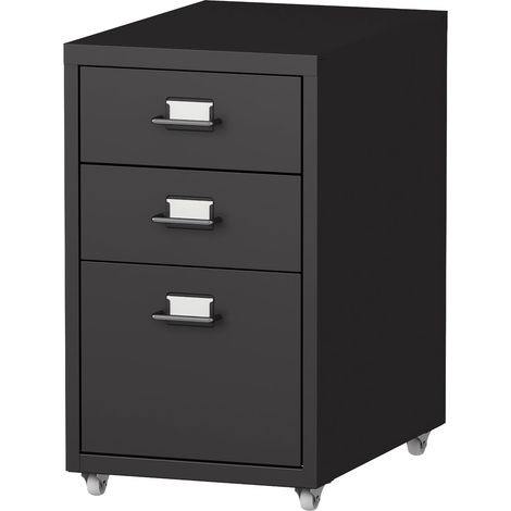 Cassetta portaoggetti da ufficio per cartelle documenti e forniture per ufficio su ruote in acciaio 48 x 28 x 41 cm nero opaco 030006333