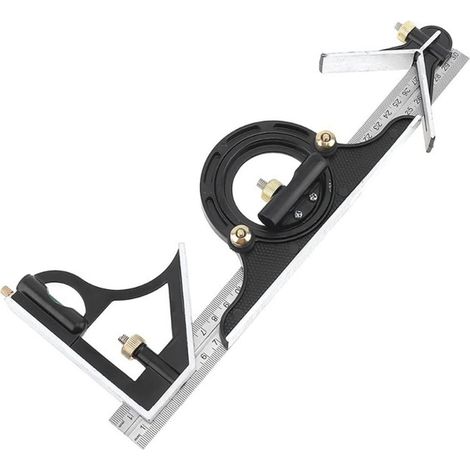 300mm Combination Square Angle Ruler, Calibrated Stainless Steel Multifunctional Measuring Tool for Woodworking Projects, DIY and Professional Use, Black 12.0 (1/4)