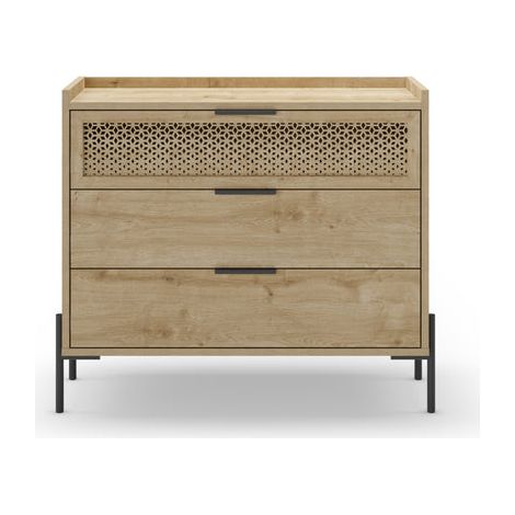 STERA - Commode 3 tiroirs 94cm en mélamine - Chêne clair (1/5)