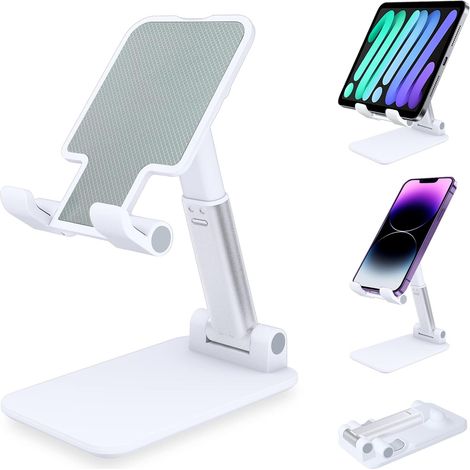 Phone Stand, Foldable Tablet Stand Mobile Phone Holder for Desktop Compatible with Samsung iPad Mini iPhone All Smartphone Smartphone(White) (1/5)
