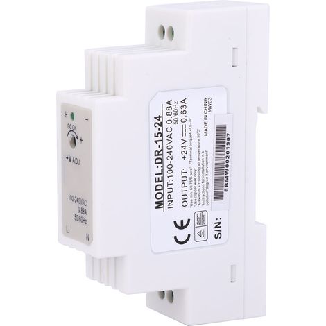 Alimentation à découpage DR-15-24 sur rail DIN, sortie unique, 15 W, 24 V, 0,63 A