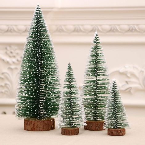 Mini Christmas Tree 8 Pieces Snow Frost Sisal Trees Mini Pine Bottle Brush Trees for Desktop Christmas Party Home Decoration (2 Sizes: 10/15 cm Height) (1/4)
