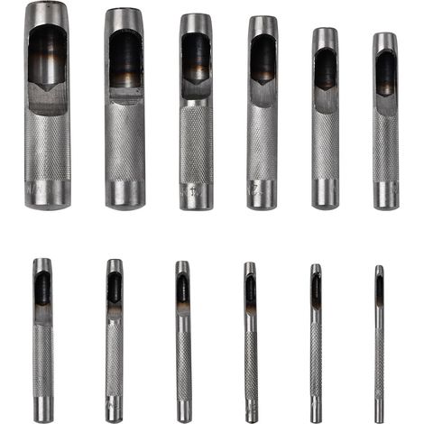Set di 12 utensili per perforazione di pelle tonda in acciaio da 3 mm a 19 mm, utensili per perforazione di cinturini per orologi, cinture, tela, carta, plastica
