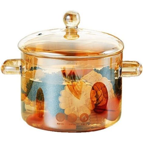 1 bol en verre borosilicate 1,5 L, résistant à la chaleur, avec couvercle et poignées, pour nouilles instantanées, soupes et desserts (1/4)