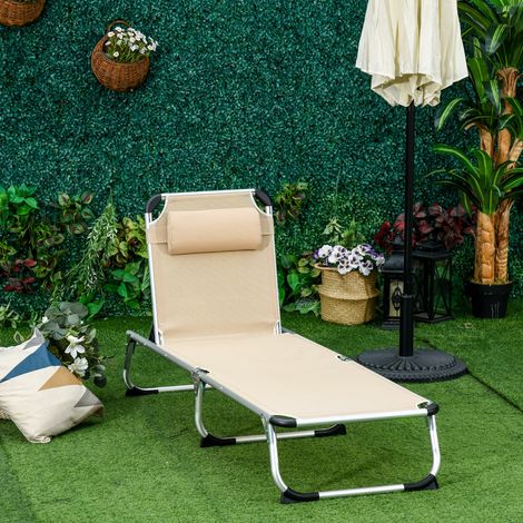 Sonnenliege Gartenliege faltbar verstellbar Aluminium Beige OKMYHOME (1/3)