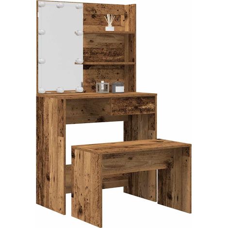 Schminktisch-Set mit LED-Leuchten Altholz-Optik Holzwerkstoff (1/5)
