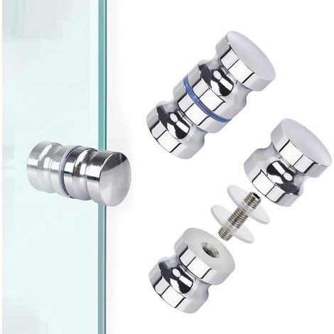 2 Paires Bouton de Porte de Douche en Verre, Poignée de Porte Salle de Bain en Alliage D'aluminium, Poignées de Porte de Douche Rondes Pièces de Rechange Poignée de Porte Coulissante (1/5)