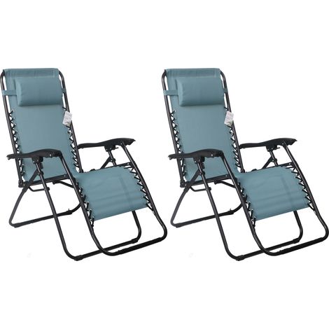 Lot de 2 fauteuils relax en textilène bleu gris -PARALIA