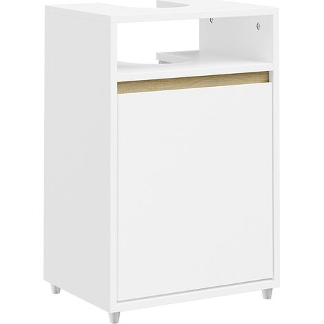 SoBuy Waschbeckenunterschrank Weiß mit U-Aussparung Badschrank mit offenem Fach und Türfach Standschrank aus Spanplatte für Badezimmer 40×36×60 cm Tragkraft 40 kg BZR222-W (1/5)