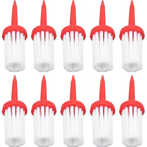 Lot de 10 tees de golf type brosse, faible résistance, distance accrue, hauteur constante, en plastique, pour l'entraînement au driver. Manche rouge et poils blancs. (1/5)