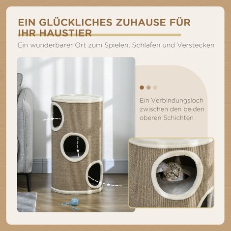 Katzen Kratztonne, weicher Plüsch, Sisal-Kratzteppich, robust, Ø38 x 70H cm, Braun (1/5)