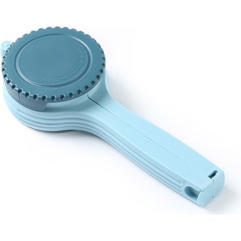 Pince à sachet alimentaire avec couvercle pivotant amovible, bleu clair. (1/5)