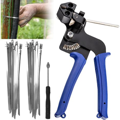 Pistolet À Cravate En Métal, Contient 100 Pièces 4,6x200 Mm, Kit De Collier De Serrage Inox, Serre-Câbles Inox Electriques Pour Serrage Couper Attaches De Câble (1/5)