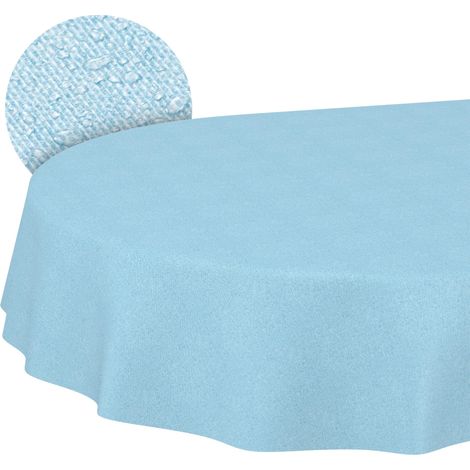 Nappe enduite Bleu Pastel Aspect Lin Ovale 220x140 cm Anti-Taches (1/5)