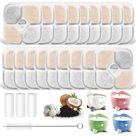 18 Filtres Fontaine Eau Chat et 3 Tuyaux pour Pixi (2,5 L), pour 43722 et 43717, Triple Système de Filtration au Charbon Actif et à la Résine, Filtre Haute Efficacité (1/5)