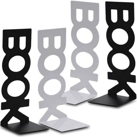 Serre-livres en métal, 2 paires, serre-livres pour étagères de bureau, écoles, salons, librairies et bibliothèques (noir et blanc) (1/4)