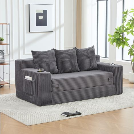 Sofá modular de suelo 172x87x64 cm de pana gris con portavasos para estudio – MEUBLIV (1/5)