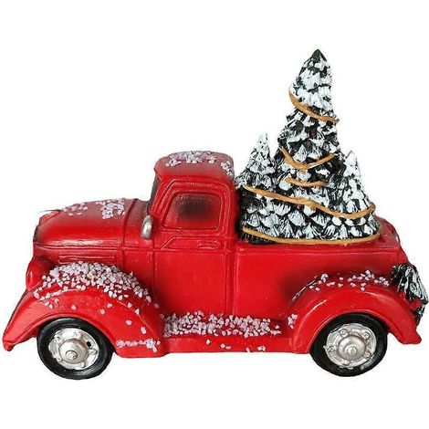 Roter Weihnachts-Farm-Truck mit LED-Beleuchtung, Tischdekoration