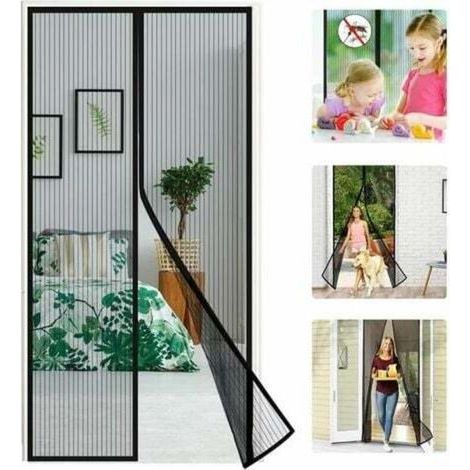 Porte Moustiquaire Magnétique pour Porte Standard, Rideau Anti-Moustiques Coulissant avec Bandes Rayées, Installation Rapide et Facile (110 x 210 cm) (1/5)