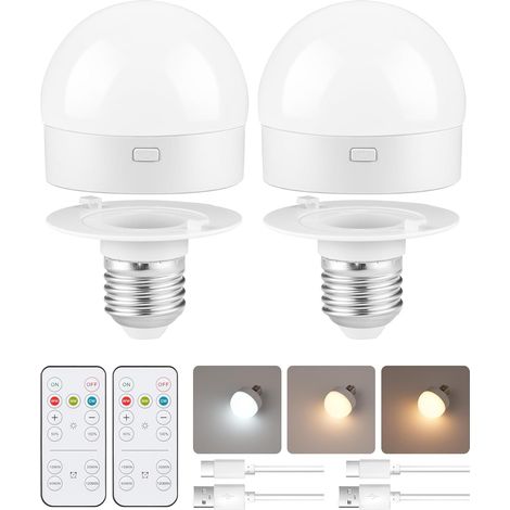 2er-Pack wiederaufladbare E27-LED-Lampen (kabellos)  Batteriebetrieben, mit Fernbedienung, dimmbar, 3 Farbtemperaturen, ZW01YBDP206 (1/5)