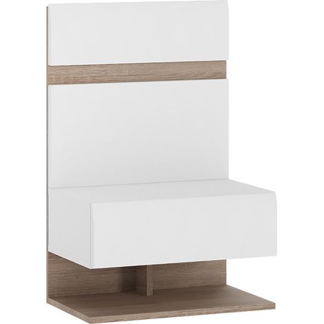 Nachttisch Nachtschrank hängend, weiß Hochglanz mit Trüffel Eiche Nb. LEGNICA-129, B/H/T ca. 50/78/36 cm (1/4)