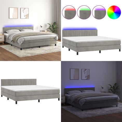 Boxspringbett mit Matratze & LED Hellgrau 160x200 cm Samt - Boxspringbett - Samtbett - Doppelbett - LED Beleuchtung - Lattenrost - Home & Living (1/5)