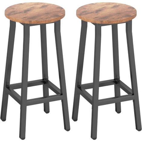 Set of 2 Rustic Brown Industrial Bar Stools with Footrest for Breakfast Bars,32x32x65 cm,Perfect for Kitchen or Dining Room Decor