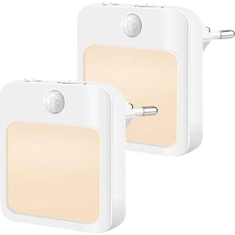 Set di due mini luci notturne a LED portatili da parete con sensore, ideali per la cameretta dei bambini, il corridoio e la cucina (luce calda). (1/5)