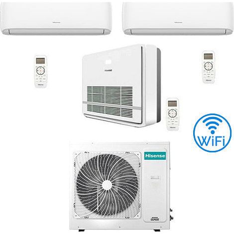 Climatizzatore Condizionatore Hisense R32 Trial Split Inverter Hi Comfort Wifi più Console 7000 + 9000 + 9000 BTU con U.E. 3AMW62U4RJC Classe A++/A+ (1/2)