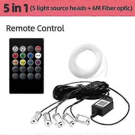 Bande LED RGB pour voiture, ambiance lumineuse 4/5/6 en 1, éclairage néon intérieur, application musicale DIY et télécommande, 8 m, lampes d'ambiance à fibre optique (télécommande 5 en 1) (1/5)