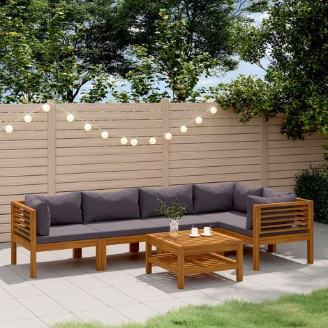 Salon de jardin 6 pcs Ensemble Table et Chaise de Jardin - avec coussin Bois d'acacia solide BV392741 - BonneVie (1/5)