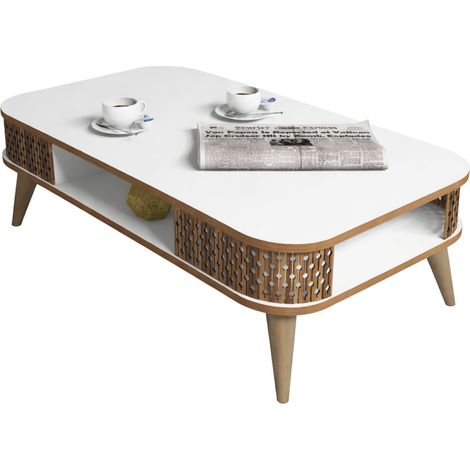 Couchtisch Medicina, mit Füßen, einem Fach, rechteckig, 105x60x35h cm Weiß