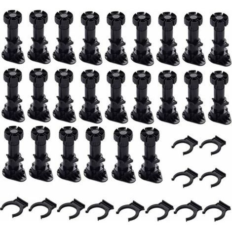 24 Pièces Pieds D'Armoire Plastique,Pied de Meuble,Pied Réglable pour Meuble,Noir Pieds de Meuble Plastique avec Clip Fixation Base pour Meubles de Cuisine,Armoire et Canapé GROOFOO (150mm-180mm) Pied (1/5)