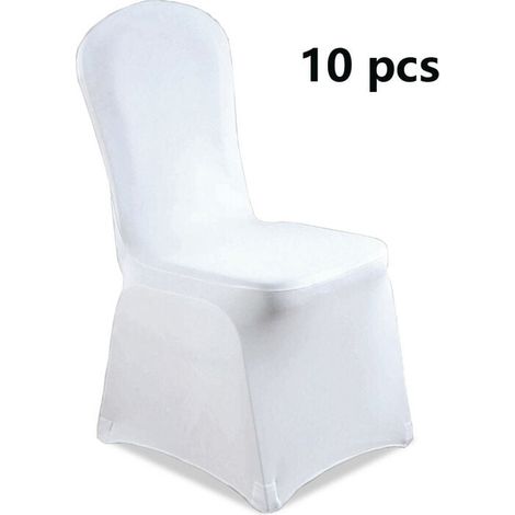 Lot de 10 Housse de Chaise Extensible Ruban Stretch Couverture de Chaise pour de Mariage, Banquet, Cérémonie, Blanc (1/5)