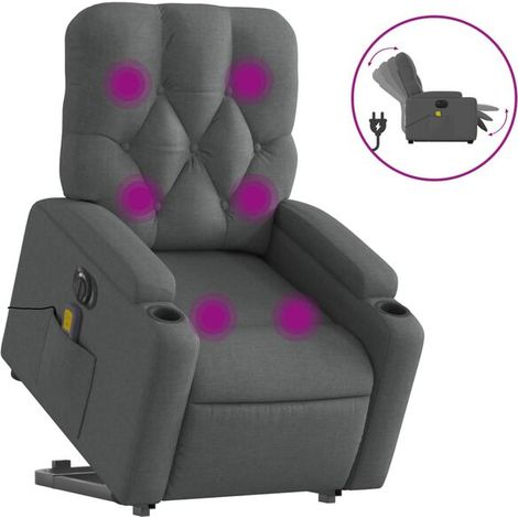Chaise longue électrique en tissu gris foncé avec fonction de massage intégrée – Réglage inclinable, appui-tête et repose-pieds ajustables – Confort ergonomique maximal pour salon ou bureau (1/5)
