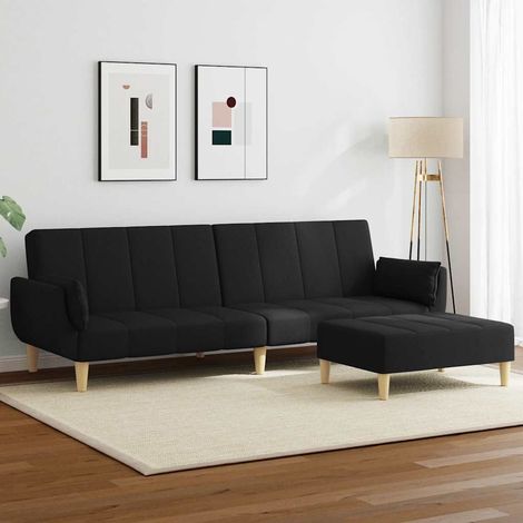 Schlafsofa 2-Sitzer mit Fußhocker Schwarz Stoff vidaXL (1/5)