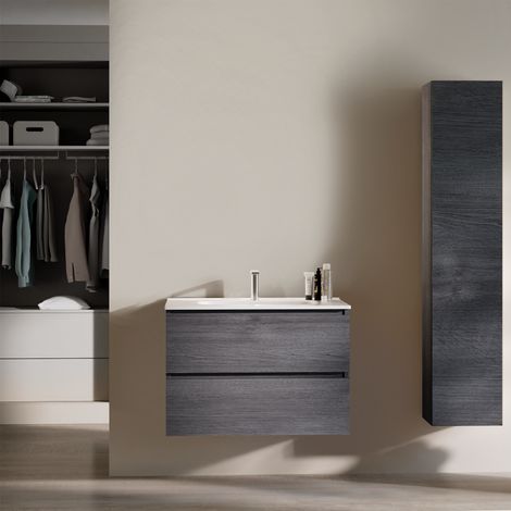 Feel Your Bath, Mueble de Baño Gris Antracita 80 cm con Encimera Cerámica – 2 Cajones Suspendido, Moderno y Funcional (1/5)