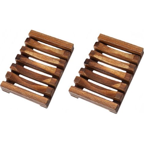 2 pièces Porte savon en bois ajouré Étagère à savon à 7 rangées Étagère de salle de bain 11 5 x 8 x 2 cm Finition carbonisée (1/5)