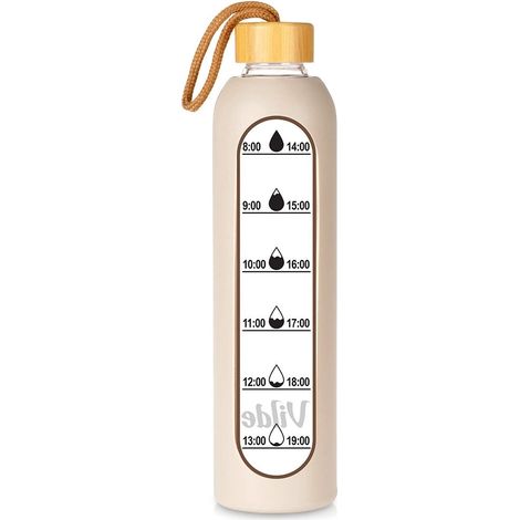Glass Water Bottle with Beige Silicone Sleeve, 1L (1/5)